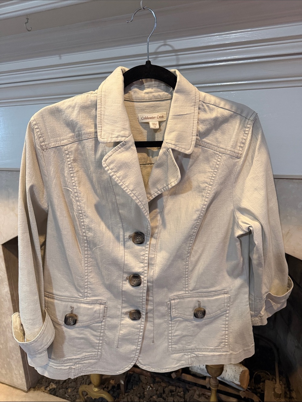 Coldwater Creek Cream Button-Front Denim Blazer Jacket size 14